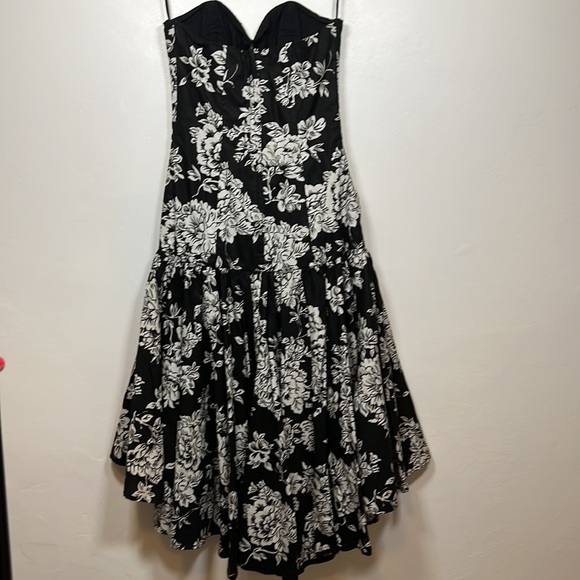 VINTAGE strapless dress/gown black and white floral print size 10 - Picture 4 of 6